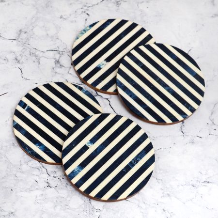 Modern Blue & White Wooden Coasters - Pack of 4